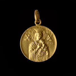 Crowned Virgin with Child and Angels Medallion Necklace