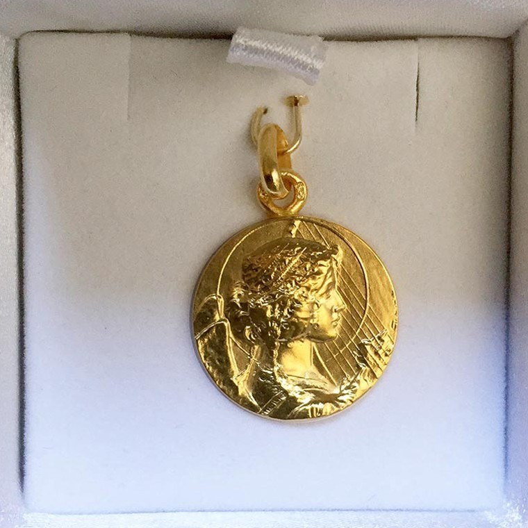 18k Gold Angel with harp Medal Pendant - Made in Paris since 1827
